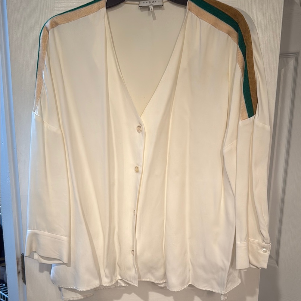 Sandro Cream Boxy 3/4 Sleeve Blouse